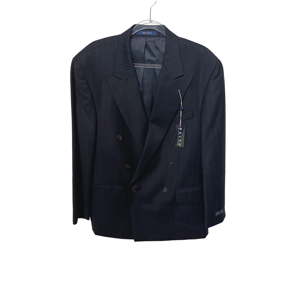 Ralph Lauren Blazer Mens 43R Navy Blue Pinstripe Wool Double Breasted Noble 2